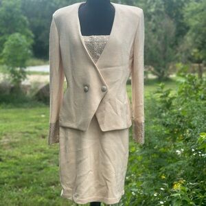 St. John Cream and Silver Skirt Suit